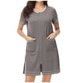 thumbnail image 1 of Timegard Robe de Nuit pour Femmes à Col Rond avec Fermeture Éclair, Manches Courtes, Fente Latérale, Robe Décontractée de Maison avec Poches, 1 of 6