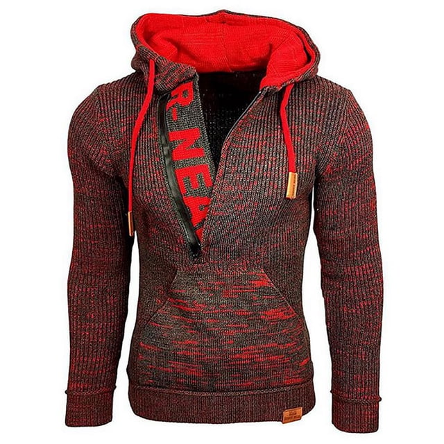 RKSTN Jackets for Men Fashion Fall Winter Sweater Loose Large Size Mixed Color Sweater Hooded Pullover Sweater Fall and Winter Long Sleeve Jacket Coats