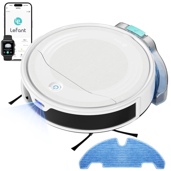 Lefant M310 Aspirateur Robot et Laveur de Sols Ultra, Aspirateur Robot Ultramince avec une Aspiration de 6000 Pa, Navigation LiDAR, Autonomie de 170 Min, Idéal pour les Poils d'Animaux (Blanc)