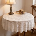 thumbnail image 4 of White Round Tablecloth Polyester Sheer Lace Embroidered with Hollowed-out Non-slip Design for Dining Tables 185 cm, 4 of 6