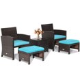 thumbnail image 2 of Costway Ensemble de Mobilier de Terrasse en Rotin 5 Pcs Pouf Coussin avec Housse Gain de Place Turquoise, 2 of 10