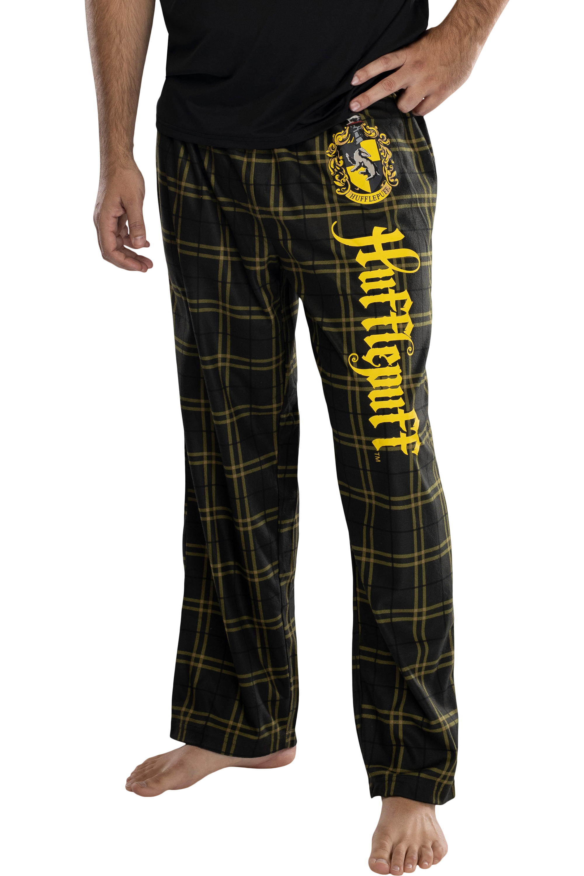 Harry Potter Adult Mens' Hufflepuff House Crest Plaid Pajama Pants (Small)