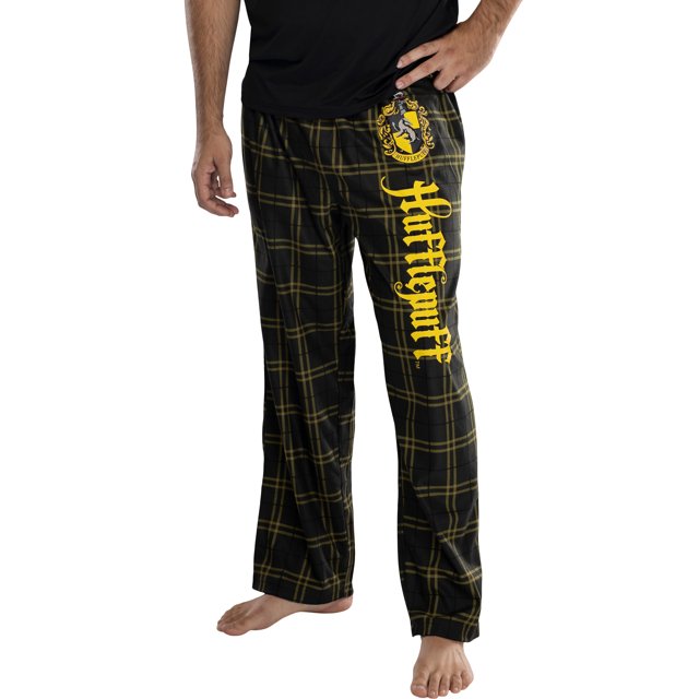 Harry Potter Adult Mens' Hufflepuff House Crest Plaid Pajama Pants (Small)