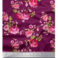 thumbnail image 1 of Soimoi Tissu Satin Modal Feuilles, Rose et Pivoine Tissu Imprimé Floral 1 Yard 42 Pouces de Large, 1 of 3