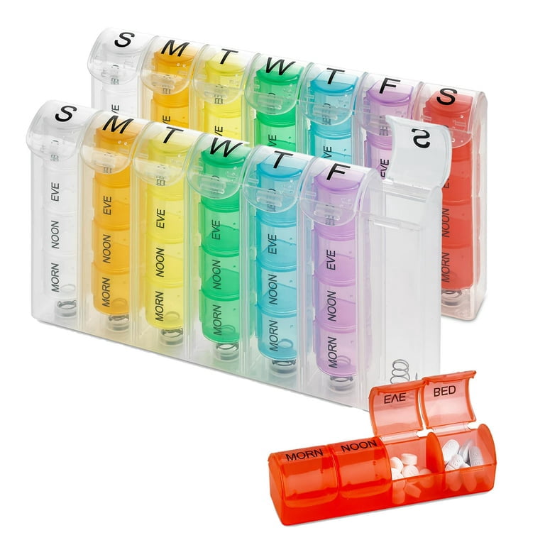 MEDca Weekly 4-Times-a-Day Pill Organizer, Multicolor (2 Pack)