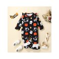 thumbnail image 3 of SUNSIOM Newborn Baby Girls Flared Jumpsuits Halloween Printed Round Neck Ruffled Long Sleeves Romper for Toddler Infant, 3 of 8