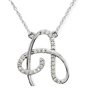 Collier Pendentif Initial "A" Diamant 18 Pouces Or Blanc 14K