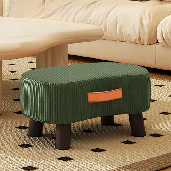 Petit Marchepied Courbé avec Poignée - Repose-Pieds en Velours et Ottoman avec Pattes en Bois, Marchepied avec Siège Rembourré pour Canapé, Salon, Chambre