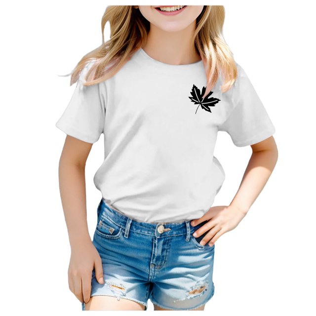 GDREDA Canada T-Shirts Imprimé Drapeau Filles T-Shirt à Manches Courtes Été Col Rond T-Shirt Coupe Décontractée T-Shirts Basiques