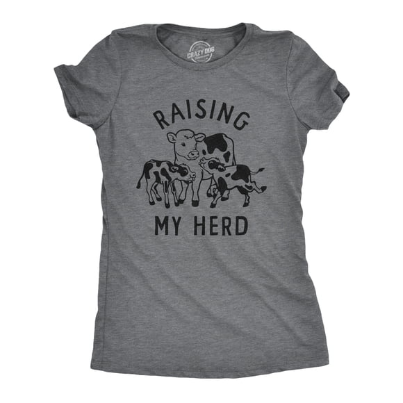 T-shirt pour Femmes « Raising My Herd » Drôle Mignon Mère Vache Veau pour Dames (Gris Chiné Foncé) - TG