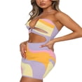 thumbnail image 3 of Women‘s Halter Dress  Patchwork Color Hollow-Out Sleeveless Backless Cross Bandage Mini Bodycon Dress, 3 of 6
