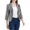 thumbnail image 1 of INSPIRE CHIC Blazer à Rayures pour Femme Manches 3/4 Décontracté Ouvert à l'Avant Revers Cranté Blazer S Noir Blanc, 1 of 8