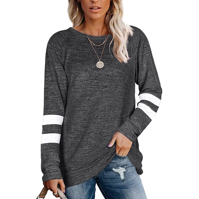 T-Shirts Décontractés à Rayures à Manches Longues pour Femmes, Col Rond, Hauts Unis, Blouse Ample Décontractée