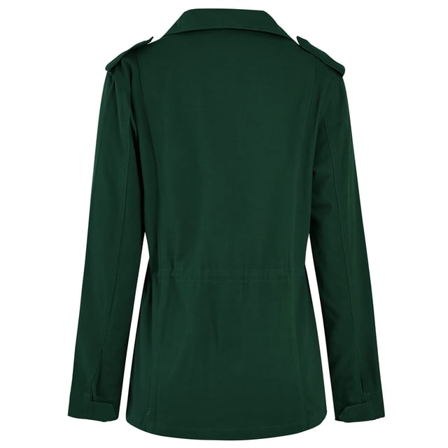 Innerwin Manteau Militaire à Revers pour Femmes Automne Couleur Unie Ajusté Vert Foncé 5TG