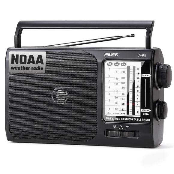 NOAA Weather AM FM Portable Radio with Best Reception, Transistor Radio, Battery Operated Radios by 3X D Cell Batteries or AC Power for Household & Outdoor, Plug in Wall by PRUNUS