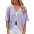 thumbnail image 1 of Timegard Tops for Women 1/2 Sleeve Eyelet Ruffle Open Front Crop Top Beach Casual Lightweight Cardigan, 1 of 4