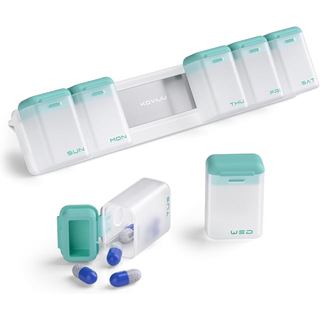 Weekly Pill Organizer Magnetic Removable Pill Box Day Time a Day Large Pill Case Travel Week Once Daily Medication Dispenser Medicine Container Holder for Supplement Vitamin Blac