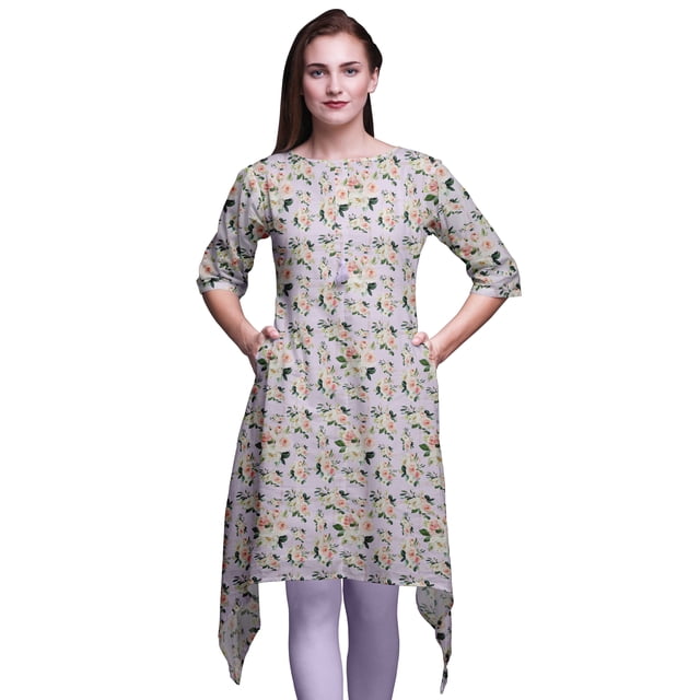 Bimba Hauts Imprimés Floraux Bouquet Violet et Roses pour Femmes Kurti Asymétrique Robe d'Été pour Filles Très Grand