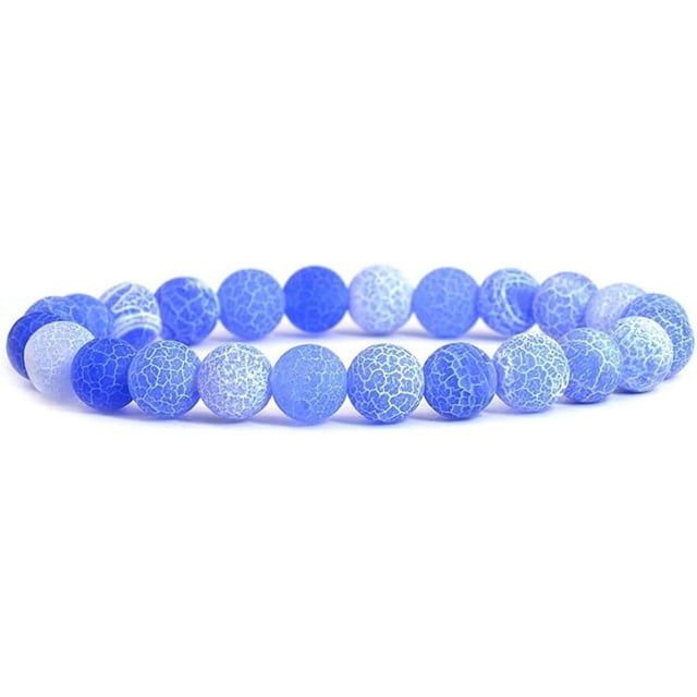 Light Blue Weathered Agate Gemstone 8mm Round Beads Stretch Bracelet 7"