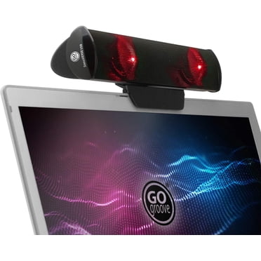 GOgroove SonaVERSE LED Speaker for Laptop Computer - USB Powered Clip-On Sound Bar with Mini Portable External Speaker Design for Monitor, Back Switch for Power - Audio Input and Power (Red)
