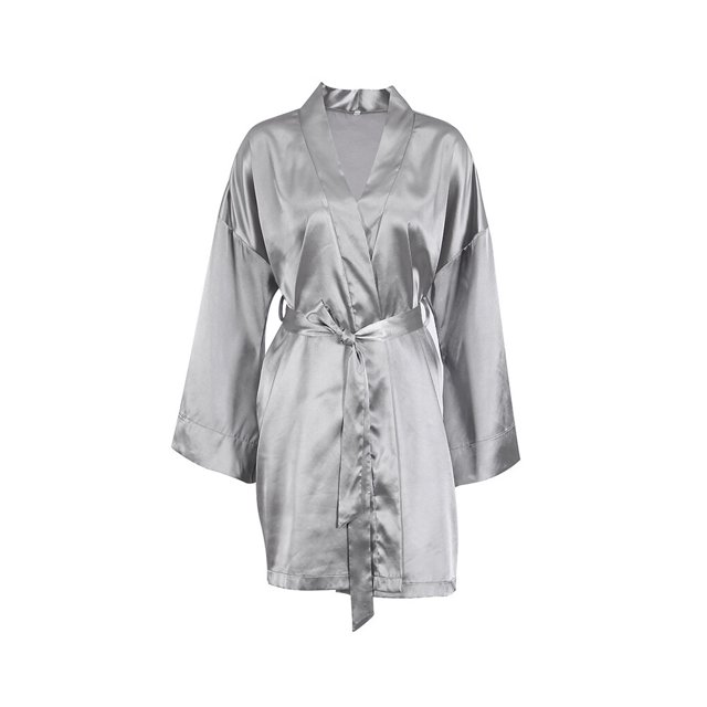 kurtrusly Sexy Sleepwear Ceinture Peignoir Robe de Chambre Robe de Chambre Robe Flare Manches Été Datant Mode Attrayante Douceur Gris S