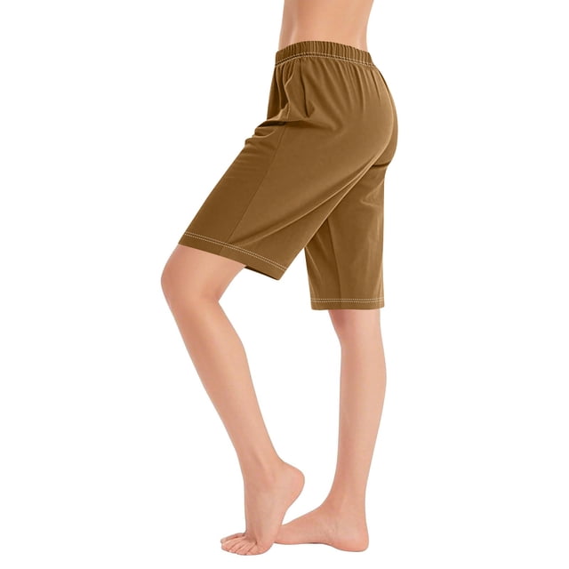 Plebaso Knee Length Shorts for Women Drawstring Lounge Long Shorts Summer Athletic Shorts with Pockets