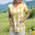 thumbnail image 2 of felwors Sarraus Femmes Confortable Léger Doux Extensible Imprimé Col en V Manches Courtes Haut de Sarrau Médical Jaune G, 2 of 8