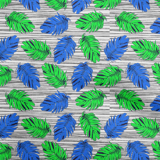 oneOone Tissu Polyester Spandex Bleu Foncé Feuille Tropicale avec Texture Rayée Projets de Couture Tissu Imprimé au Mètre 56 Pouces de Large