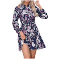 thumbnail image 1 of TJAZFJPA Robe de Maternité Bohème Col à Manches Longues Boutonnée Lacée Robe Ligne A Fluide Mini Robe Florale Robe d'Été Femme Robe en Laine Femme, 1 of 9