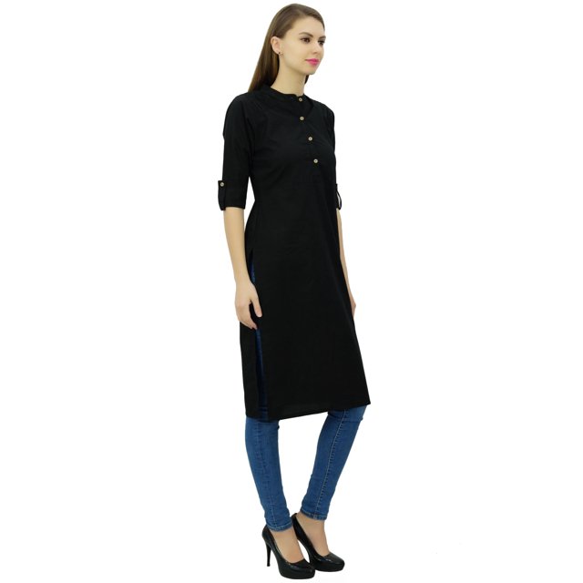 Phagun Kurti Tunique Unie en Coton Col Mandarin Kurta Blouse Ethnique Décontractée