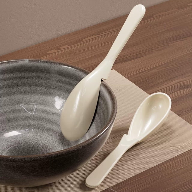 EGNMCR Non-Slip Bowl Spoon Asian Soup Spoon With Long Handle Japanese Ramen Spoons With Notch Food Grade Dessert Spoons Kitchen Spoons Set For Ramen spoon spoon