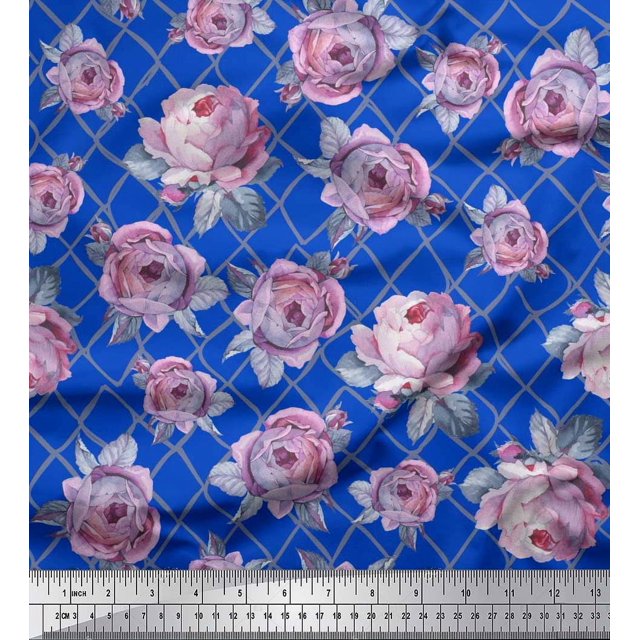 Soimoi polyester Crepe Fabric Geometric,Leaves & Rose Floral Fabric Prints By Yard 42 Inch Wide