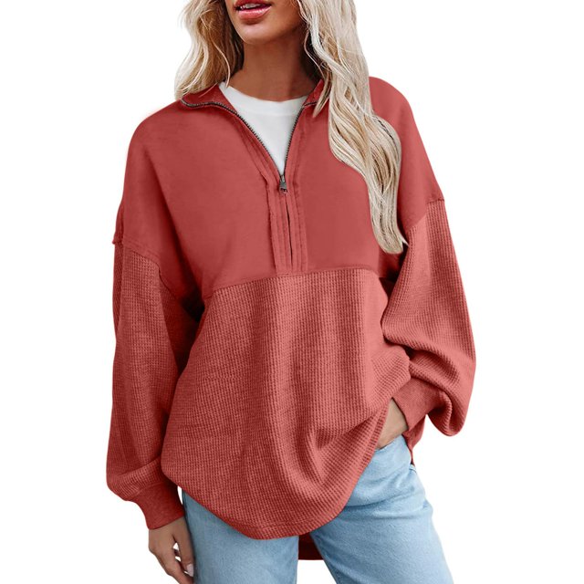 MeetoTime Sweatshirts Surdimensionnés pour Femmes Automne 2024 Demi-Zip Pull Manches Longues Zip Up Sweatshirt Tops