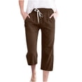 thumbnail image 1 of Penkiiy Pantalon Capri Extensible Taille Haute pour Femmes avec Poches, Brun, 2TG, 1 of 5