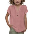 thumbnail image 1 of DecSea Linen Shirts for Kids 2025 Summer Button Down V Neck Short Sleeve Tops Casual Solid Blouses, 1 of 9