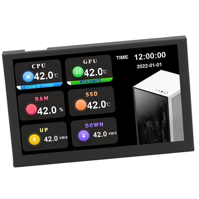 5in IPS USB Mini Screen, 800x480 Resolution PC CPU RAM HDD Monitor for AIDA64, with Type C and PH Backline Ports, Multifunctional Computer Temp Monitor for PC Computer Case