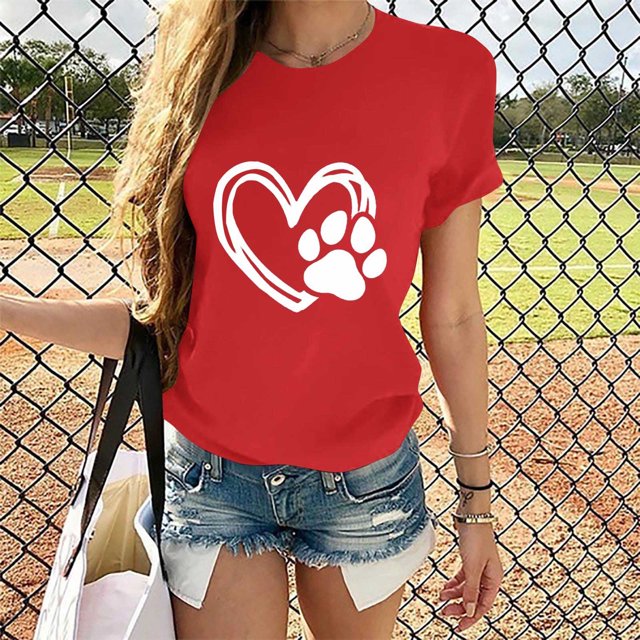 Pisexur T-shirt de la Saint-Valentin Haut Mode Femme Décontracté Col Rond Blouse Imprimée T-shirt à Manches Courtes Hauts d'Été