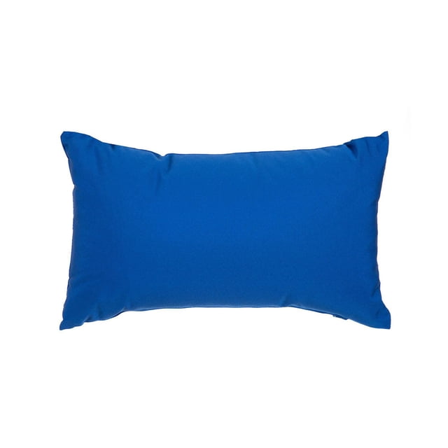 Gouchee Home Soleil Rectangle Indoor/Outdoor Cushion in solid blue Olefin waterproof fabric with fade resistance and zipper closure, measuring 12 by 20 inches, suitable for patio and outdoor decor, also ideal for indoor accent use during off-season.