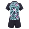 thumbnail image 2 of CHICTRY Kids Girls Rash Guard Swimsuit 2Pcs Sets Floral Print Short Sleeve Shirt with Booty Shorts Tankini Summer Lily Pink 14, 2 of 7