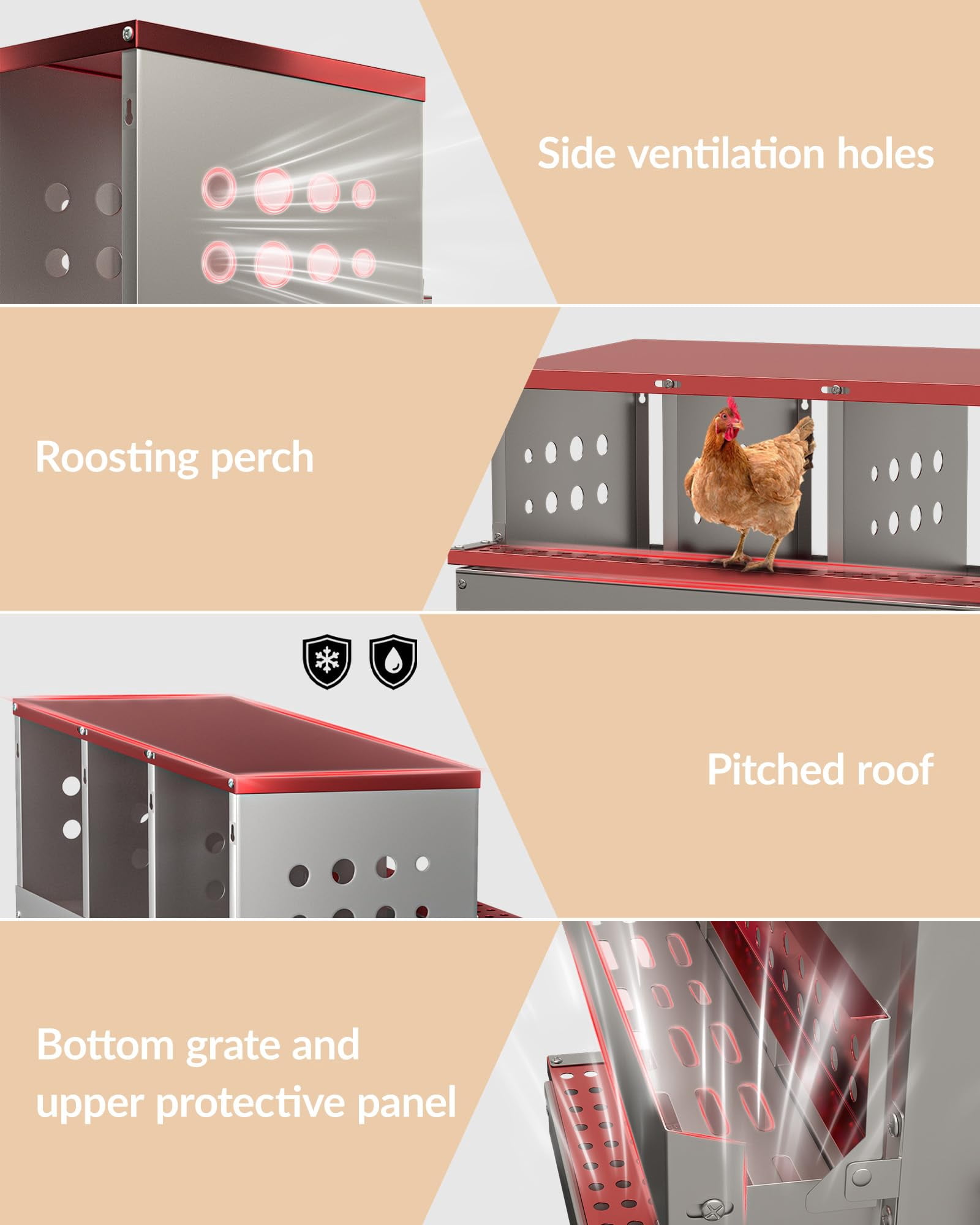 GloryStar Chicken Laying Box - 10 Compartment Roll Away Nest with Perch ...
