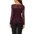 thumbnail image 3 of INSPIRE CHIC Haut pour Femme en Dentelle avec Goutte à l'Avant, Ourlet Péplum, Blouse Transparente à Manches Longues, TP Rouge Violacé, 3 of 6