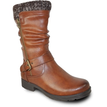 Kozi Canada Women Waterproof Mid Calf Height Winter Casual Boot CAROLINA Fur Boot Wide Calf Side Zipper Brown