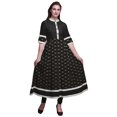 thumbnail image 1 of Bimba Kurtis Indiennes Noires à Carreaux et à Blocs Floraux pour Femmes, Kurti Anarkali Imprimée Ligne A, Robe Ethnique Décontractée - Très Petit, 1 of 5
