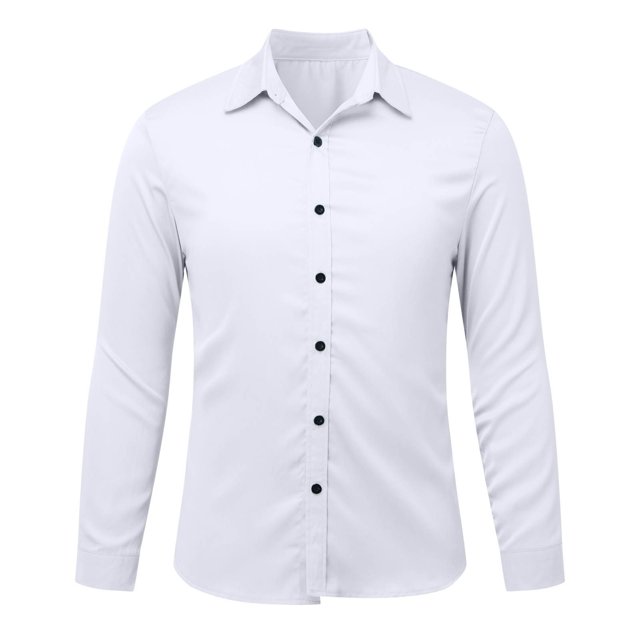 RXIRUCGD Blouse pour Homme, Mode Décontractée, Couleur Unie, Boutons, Manches Longues, Col Rabattu, Blanc, Taille : S