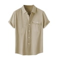 thumbnail image 1 of Besolor Mens Summer Short Sleeve Shirts Collared Button down Shirts Big and Tall Casual Solid Color Beach Shirts Tops, 1 of 6