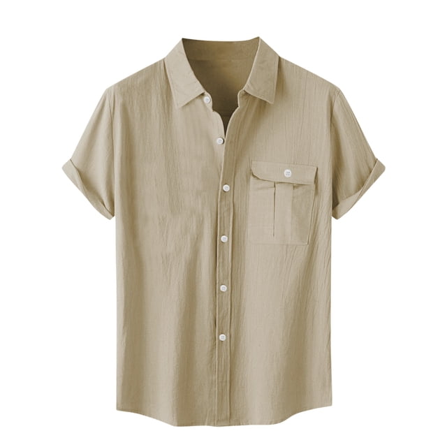 Besolor Mens Summer Short Sleeve Shirts Collared Button down Shirts Big and Tall Casual Solid Color Beach Shirts Tops