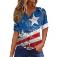 thumbnail image 1 of KIHOUT Women's Independence Day Printed T-Shirt Button Up Short Sleeved V-Neck Tops Navy S, 1 of 5
