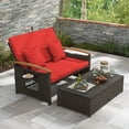 thumbnail image 3 of Costway Ensemble de Lit de Jour en Rotin pour Patio avec Causeuse Rembourrée et Pouf de Rangement pour Véranda Rouge, 3 of 10
