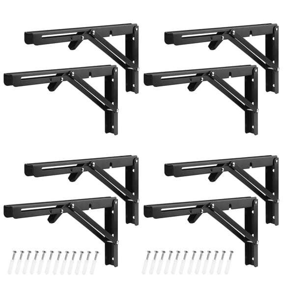 4 Pairs 8 PCS 12 Inch Folding Shelf Brackets,Metal Collapsible Shelf Bracket for Bench Table, Heavy Duty Shelf Bracket Wall Mounted Space Saving DIY Bracket, by GENHAKON.