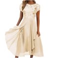 thumbnail image 2 of EGNMCR Robes de Soirée pour Femmes, Robes Formelles pour Femmes, Robes de Cocktail pour Femmes Femmes Unies à Manches Courtes Col Rond Dentelle Mousseline Maille Taille Robes de Fête Jupe en Mousseline pour Femmes, 2 of 6